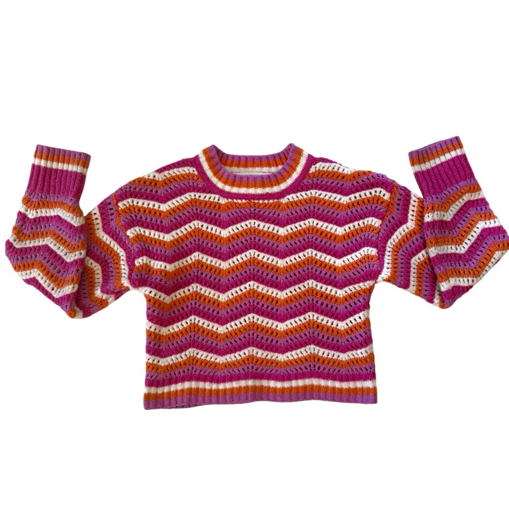 Hippie Rose Zig Zag Striped Crochet Sweater